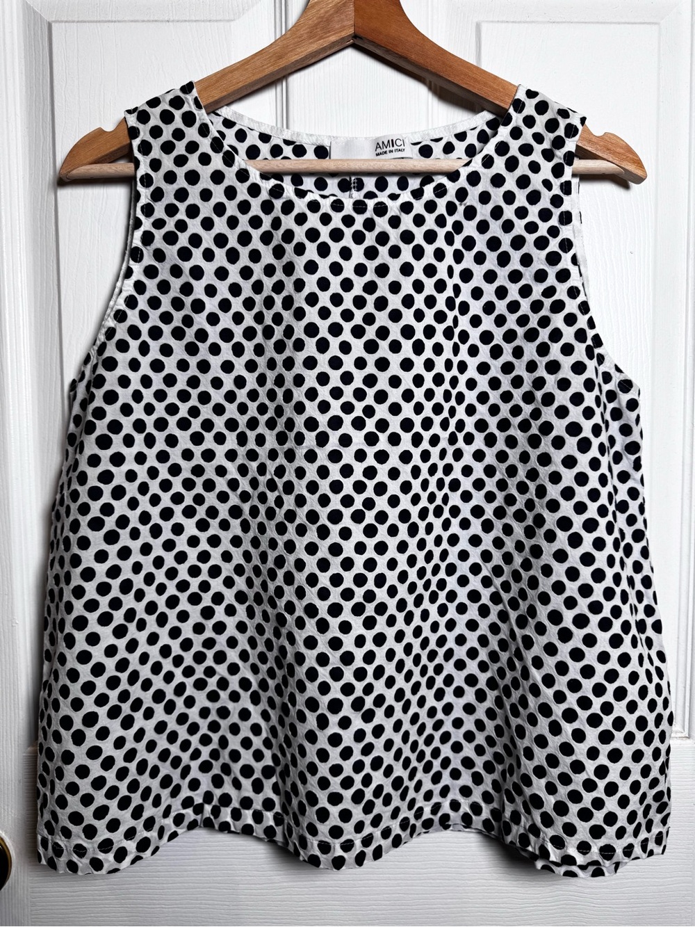 AMICI Made in Italy 100% Cotton Polka Dot Sleeveless Tank Top Medium Coastal